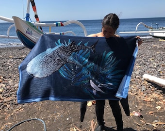 Whale Shark Manta Ray Microfiber Beach Towel, Sea Pattern