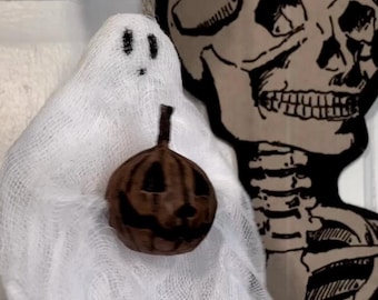 Handmade Cheesecloth Ghost Art Doll with Pumpkin - Halloween Decor
