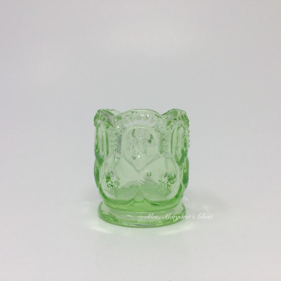 Weishar Glass Lime Green Uranium Glow Moon & Stars Toothpick  Holder