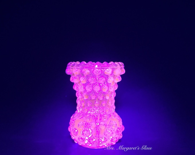 Wilkerson Glass Cornflower Blue UV Glow Hobnail Toothpick Holder/ Mini Bud Vase