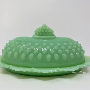 Mosser Glass Jadeite Hobnail Butter Dish