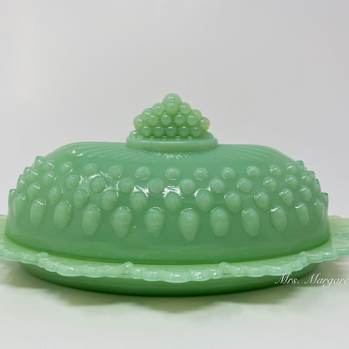 Mosser Glass Jadeite Hobnail Butter Dish Etsy