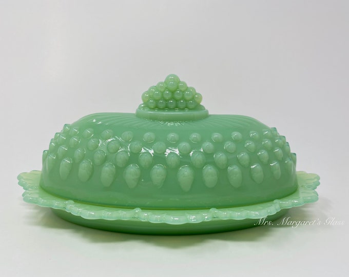 Mosser Glass Jadeite Hobnail Butter Dish