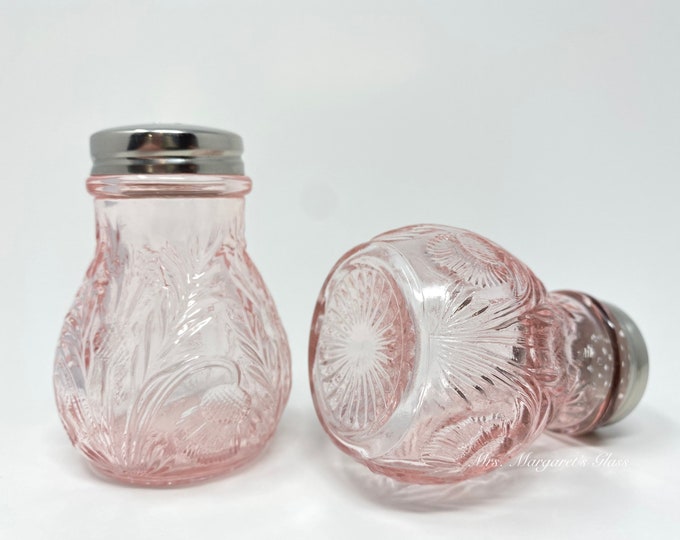 Mosser Glass Inverted Thistle Rose Pink Salt & Pepper Shakers