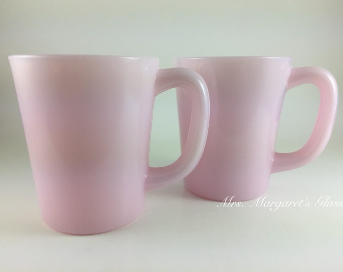 Set of Two. Mosser Glass Pink Crown Tuscan Handled 9 Oz Mugs.