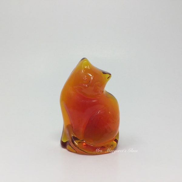 Blenko Glass Tangerine Orange Cat Critter Figure