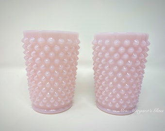 Set of Two. Mosser Glass Hobnail Crown Tuscan Pink Tumblers.