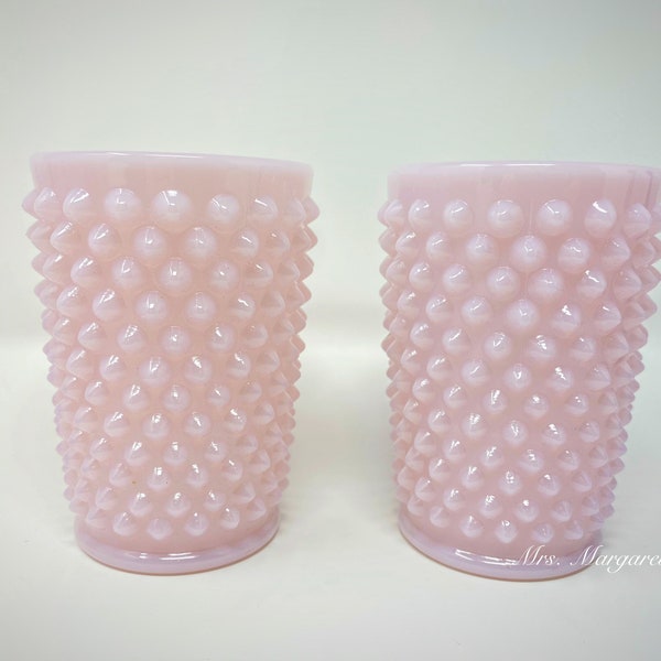 Set of Two. Mosser Glass Hobnail Crown Tuscan Pink Tumblers.