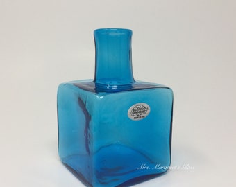 Blenko Glass 4418 Block Bud Vase in Turquoise Blue