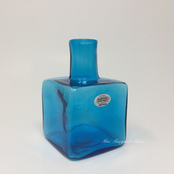 Blenko Glass 4418 Block Bud Vase in Turquoise Blue