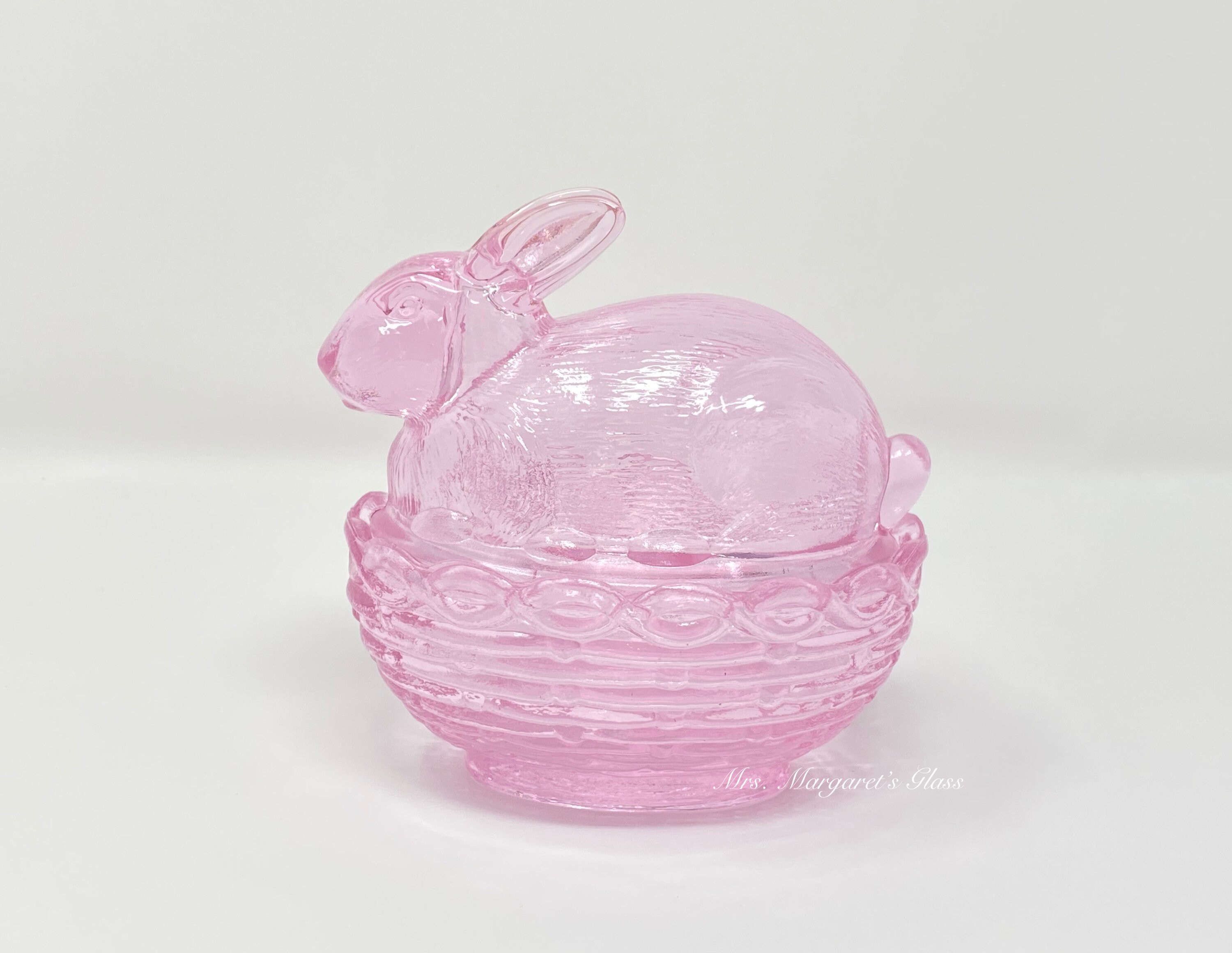 Mosser Glass Passion Pink Bunny Rabbit On Basket