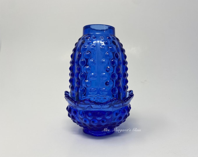Wilkerson Glass Cobalt Blue Uranium Glow Hobnail Fairy Lamp Lite/ Candle Votive Holder