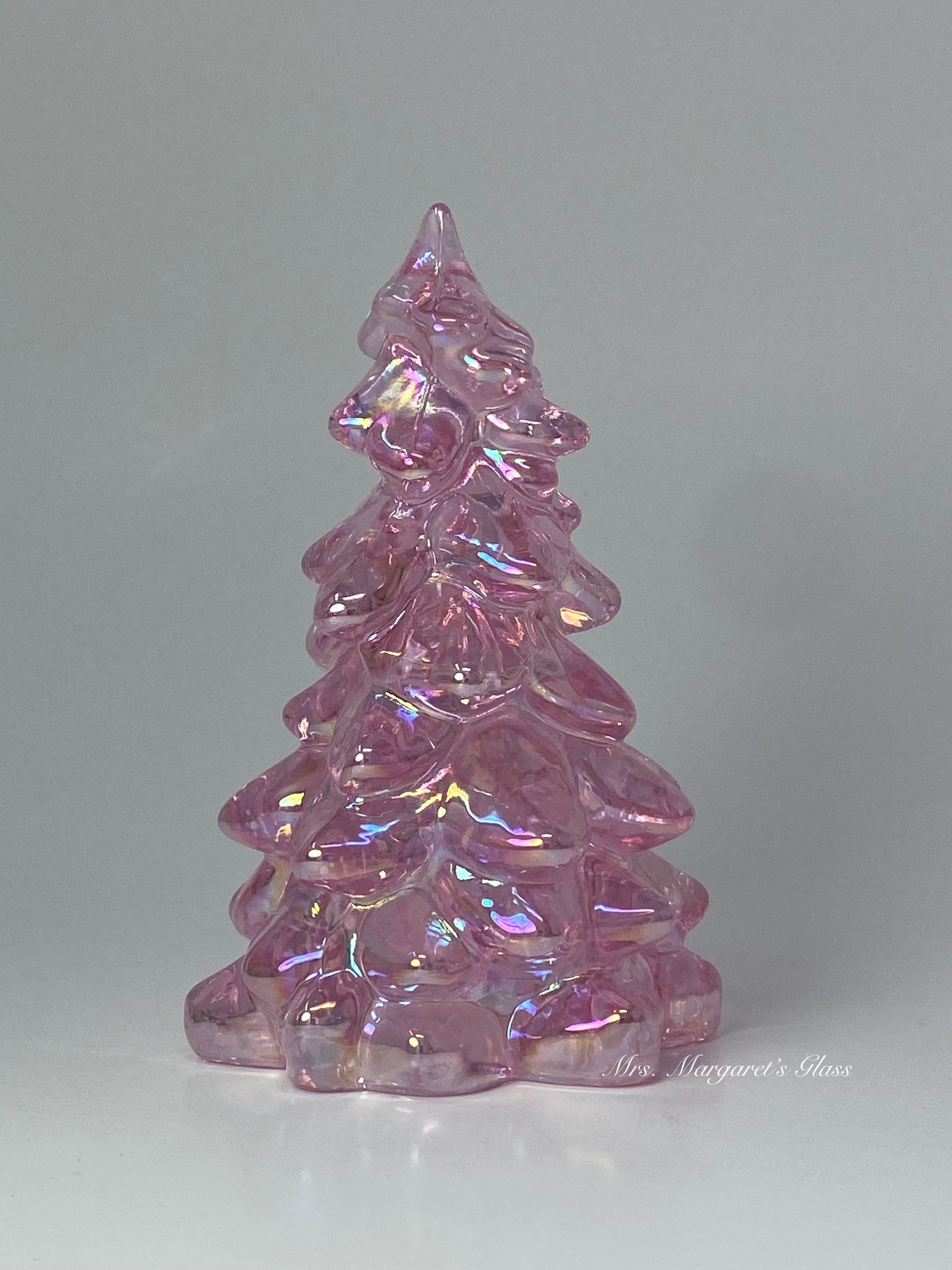 Mosser Glass 5.5” Rose Pink Carnival Iridescent Christmas Tree