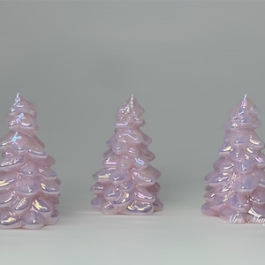 Set of Three. Mosser Glass 2.75” Crown Tuscan Pink Carnival Iridescent Christmas Trees.