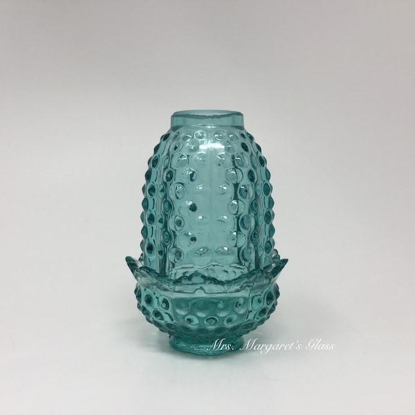 Wilkerson Glass Hobnail Teal Blue UV Pink Glow Fairy Lamp/ Candle Holder