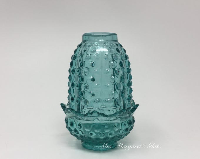 Wilkerson Glass Hobnail Teal Blue UV Pink Glow Fairy Lamp/ Candle Holder
