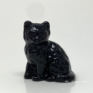 Mosser Glass Milk Black Kitten Cat Figure