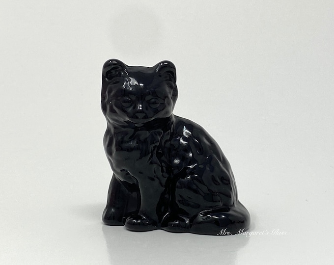 Mosser Glass Milk Black Kitten Cat Figure