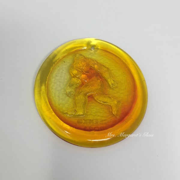 Blenko Glass Tangerine Orange Sasquatch/ Big Foot Suncatcher/ Ornament