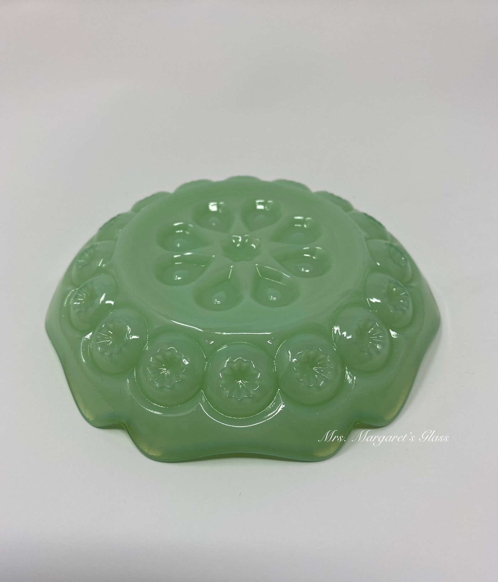 Weishar Glass Jadeite Uranium Glow Moon & Stars Coaster/ Etsy