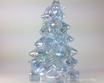 Mosser Glass Large 8” Winter Glow Carnival Iridescent Christmas Tree