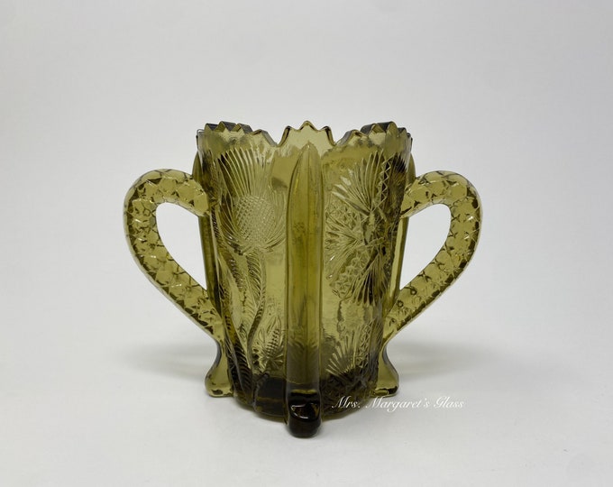 Wilkerson Glass Italian Olive Thistle Handled Sugar Dish
