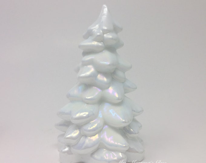 Mosser Glass Milk White 5.5” Carnival Iridescent Christmas Tree