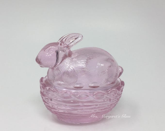 Mosser Glass Rose Pink Bunny Rabbit On Basket