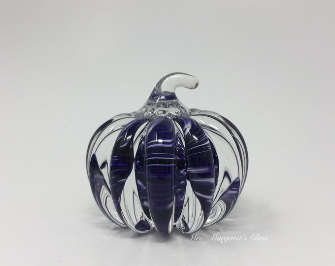 Fred Wilkerson Art Glass Purple & Crystal Pumpkin
