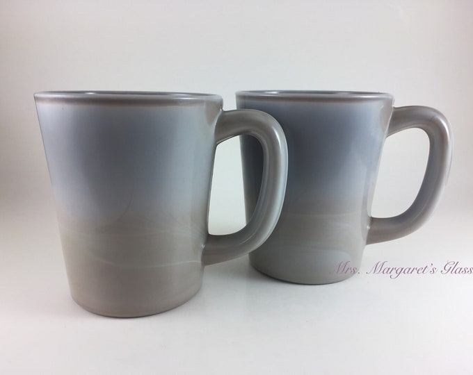 Set of Two. Mosser Glass Marble Handled Mugs.