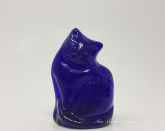 Blenko Glass Cobalt Blue Cat Critter Figurine