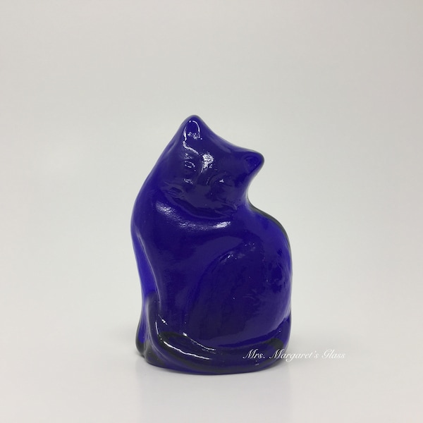 Blenko Glass Cobalt Blue Cat Critter Figurine