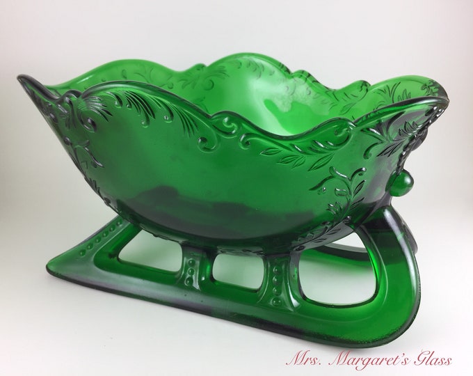 Mosser Glass Large Emerald Green Christmas Santa Sleigh