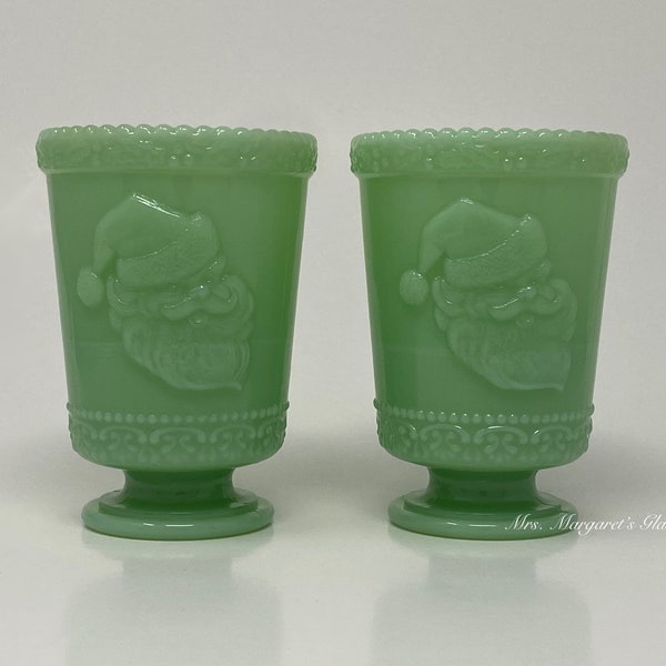 Set of Two. Mosser Glass Jadeite Santa Claus Christmas Tumblers.