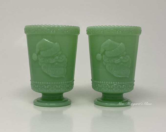 Set of Two. Mosser Glass Jadeite Santa Claus Christmas Tumblers.