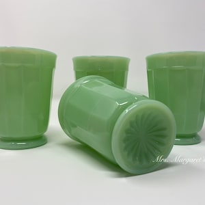 Set of Four. Mosser Glass Jadeite Paneled Tumblers.