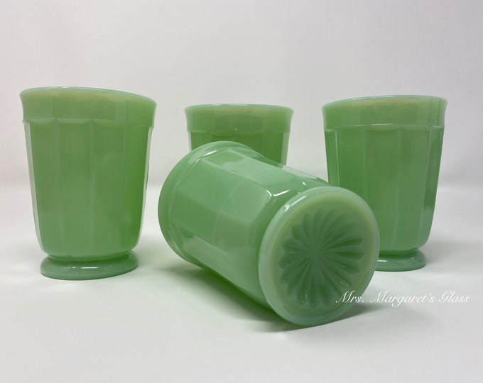 Set of Four. Mosser Glass Jadeite Paneled Tumblers.