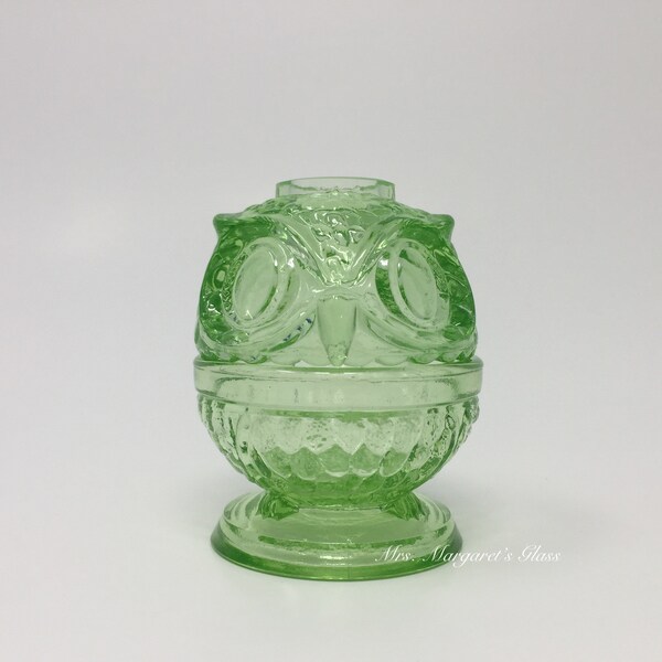 Wilkerson Glass Lime Green Uranium Glow Owl Fairy Lamp Lite/ Votive Holder