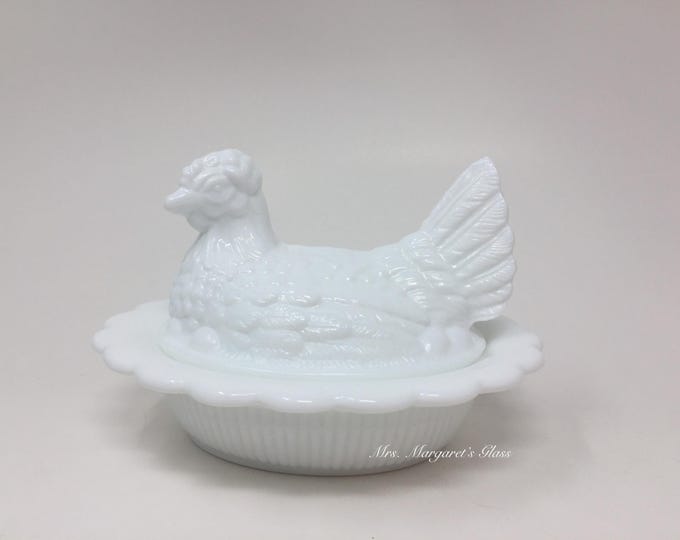 Mosser Glass Milk White Hen On Nest