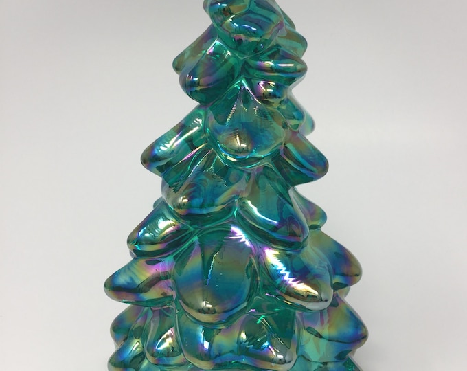 Mosser Glass Large 8” Teal Carnival Iridescent Christmas Tree