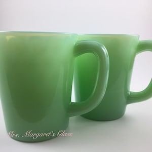 Set of Two. Mosser Glass Jadeite Handled Mugs.