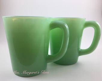 Set of Two. Mosser Glass Jadeite Handled Mugs.