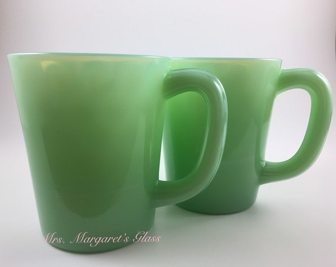 Set of Two. Mosser Glass Jadeite Handled Mugs.