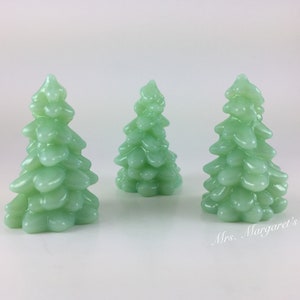 Set of Three. Mosser Glass 2.75" Jadeite Christmas Trees.