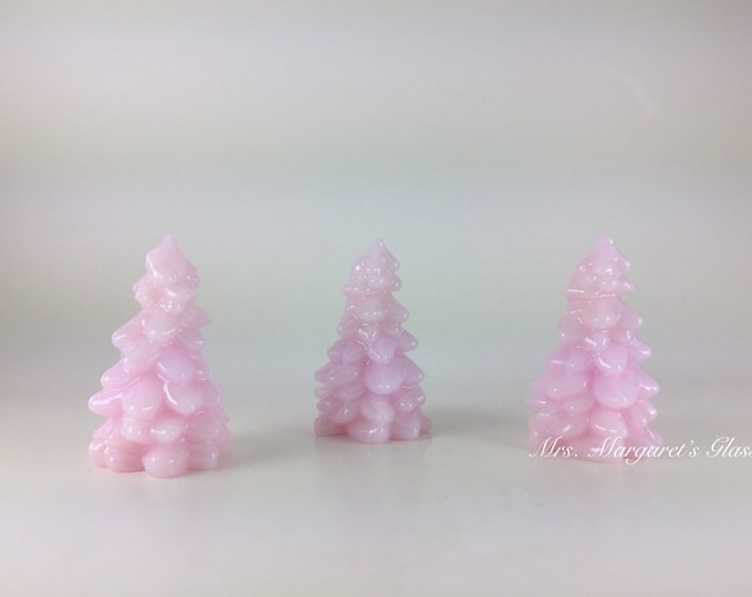 Set of Three. Mosser Glass 2.75” Pink Crown Tuscan Christmas Trees.