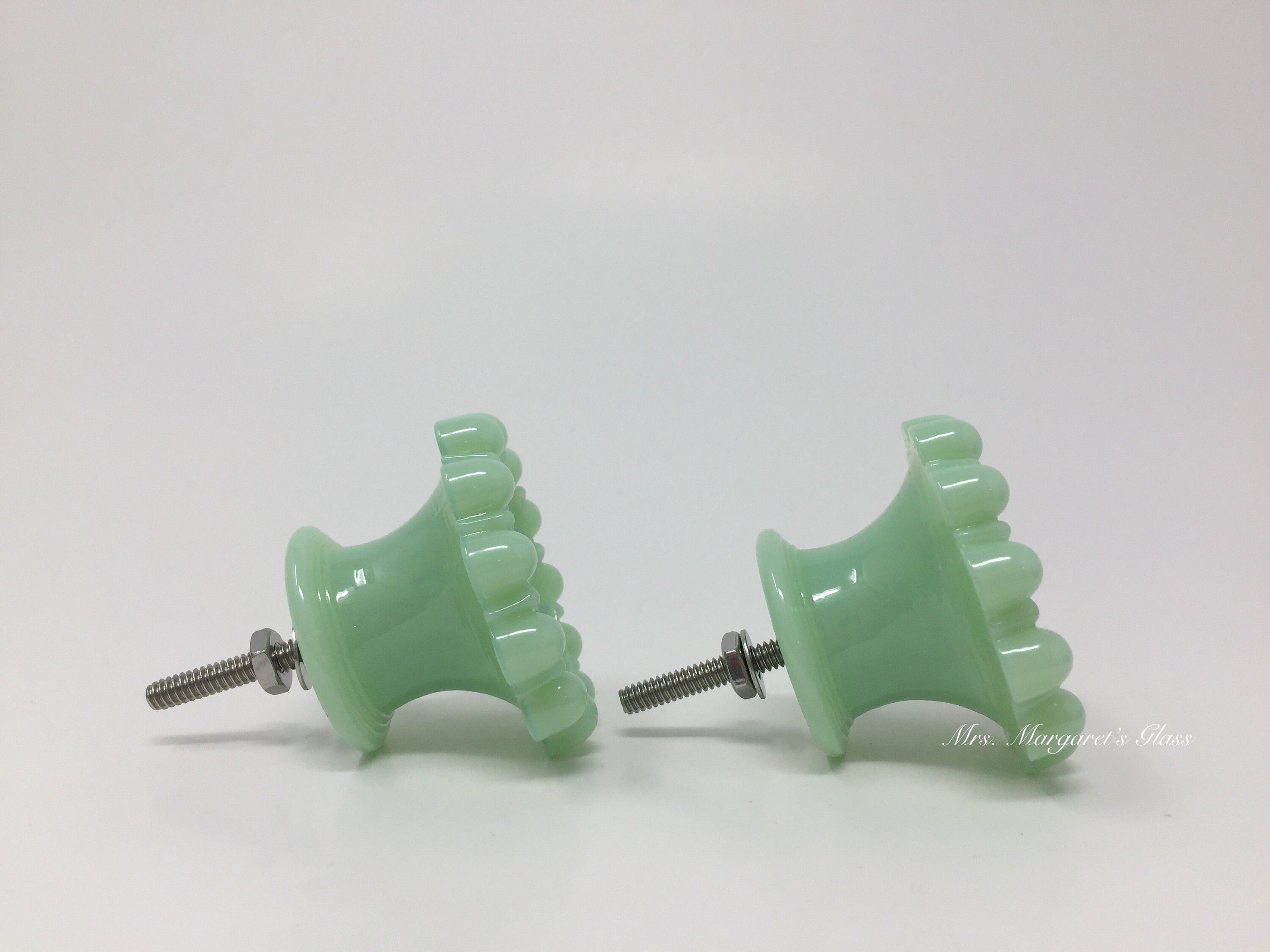 Set of Two. Mosser Glass Jadeite Drawer Pull/ Knob.
