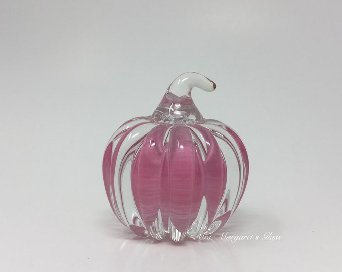 Fred Wilkerson Art Glass Cotton Candy Pink & Crystal Pumpkin
