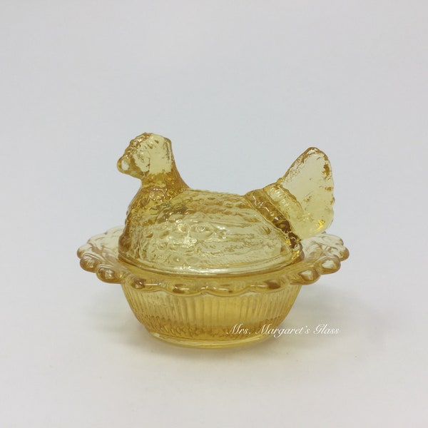 Mosser Glass Miniature Amber Hen On Nest, Salt Cellar/ Trinket Holder