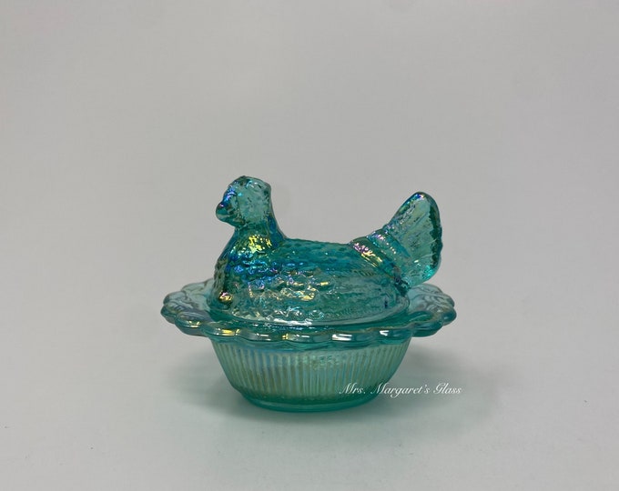 Mosser Glass Miniature Teal Carnival Hen On Nest