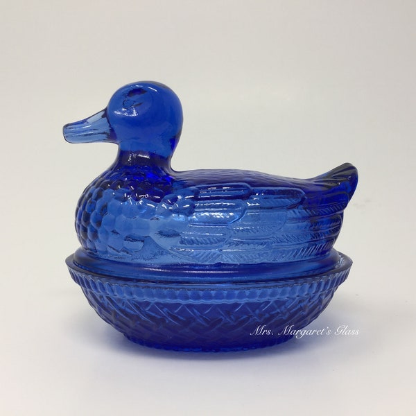 Wilkerson Glass Cobalt Blue Uranium Glow Duck On Nest